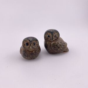2 Vintage Adorable Miniature Owl Figurines Brown Earthtones 1"